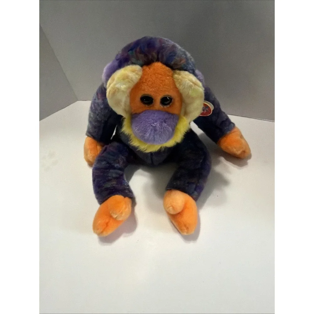 Ty Beanie Buddies Bongo Monkey Plush Tie Dye Orangutan Purple Orange 2001 09402